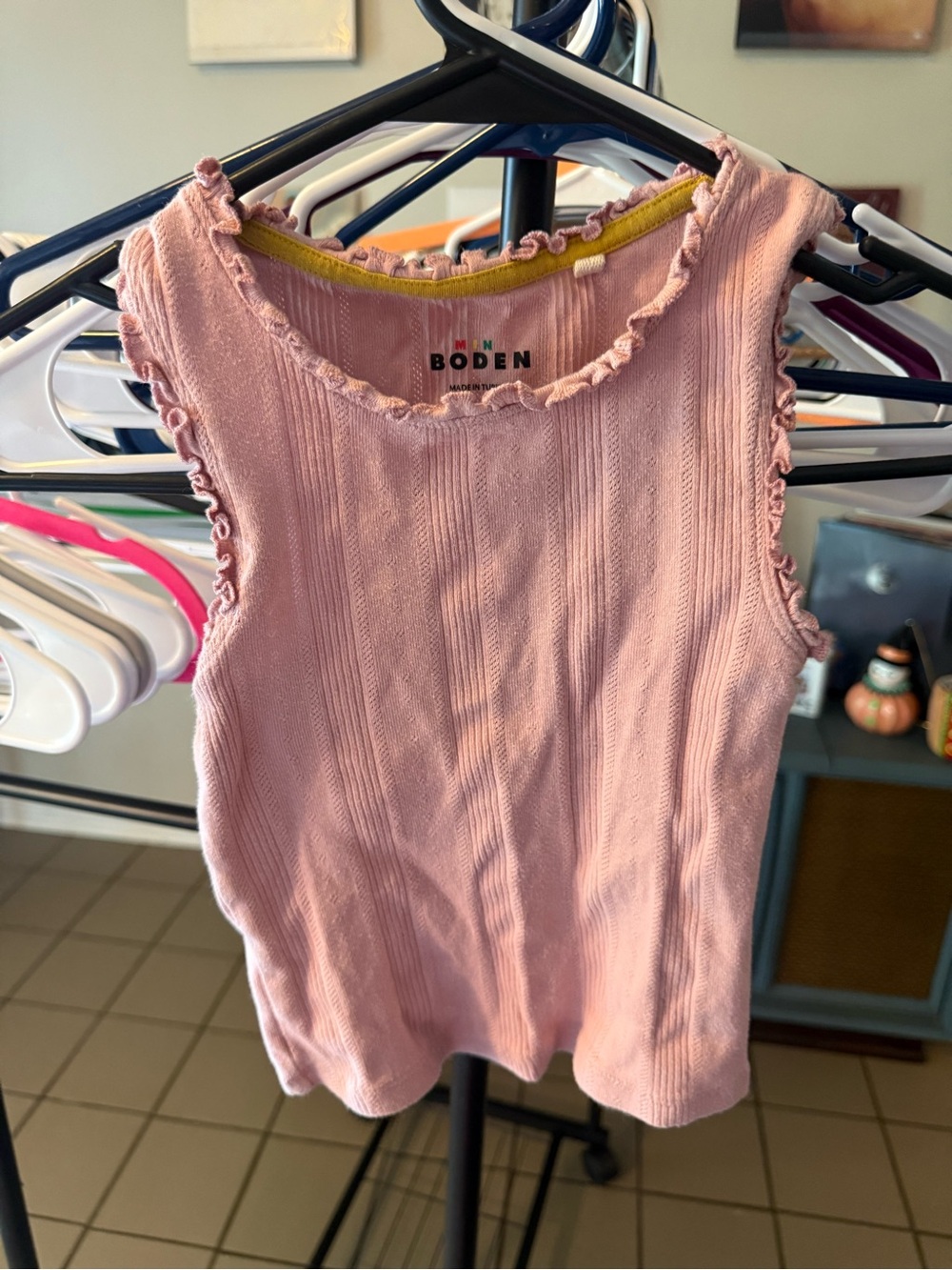 Boden Pink Ruffle-Trim Ribbed Tank Top